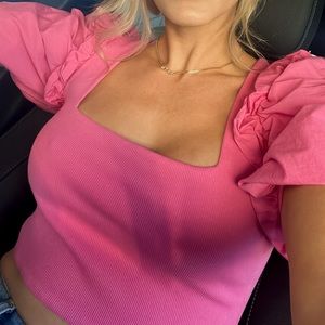 ZARA Pink Balloon Sleeve Crop
